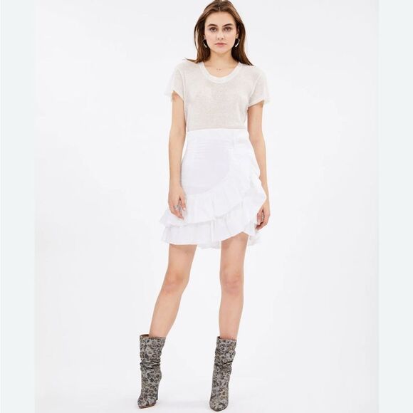 NWT 200.00 Iro Skirts Musk Linen Side Zip Tiered Ruffled A-Line - Picture 3 of 8